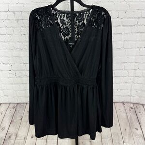 Torrid Black Long Sleeve Lace Top Cinched Waist Top Size 2X